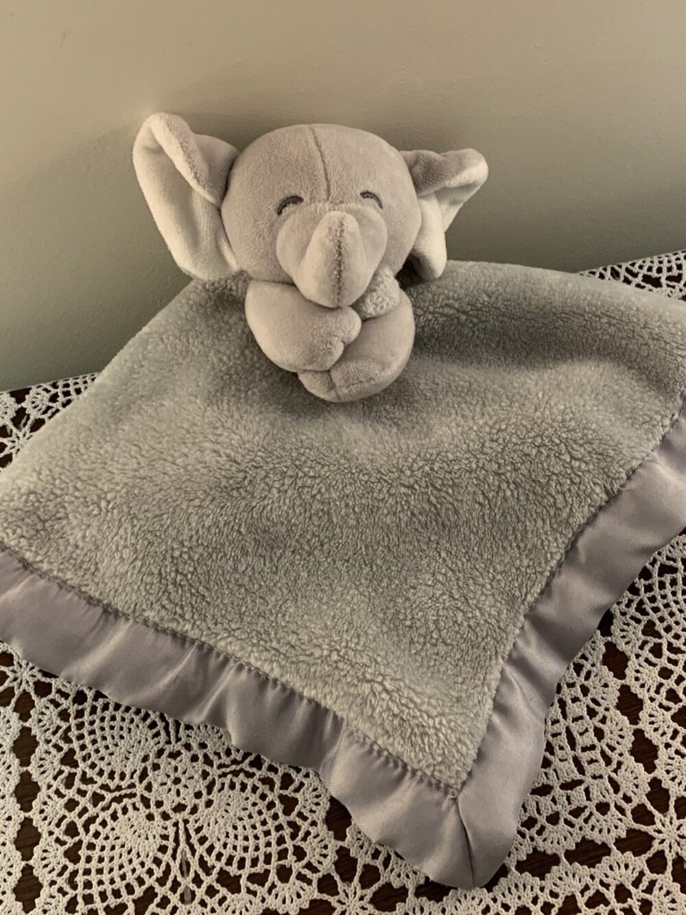 Carters Gray Elephant Lovey Security Blankie Baby Blanket Soothing Toy 13 Inch